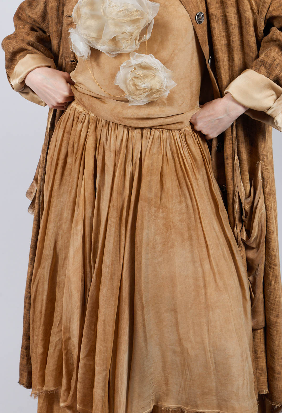 Maxi Skirt with Asymmetric Hem in Bronze Honey