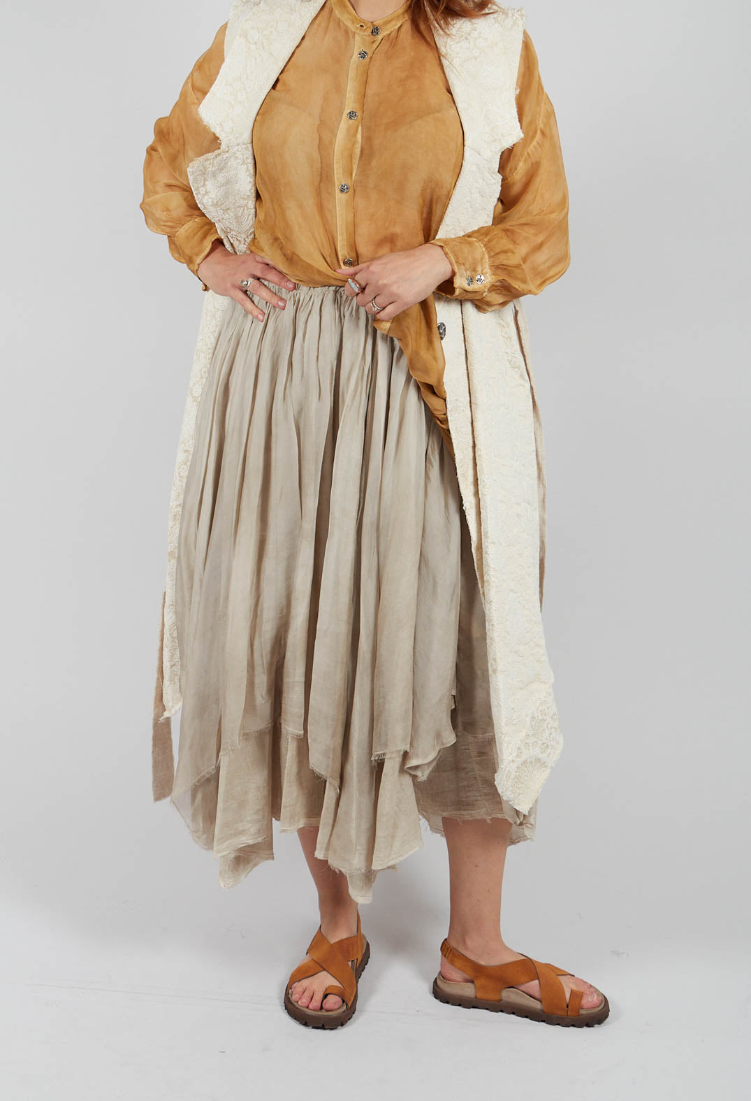 Maxi Skirt with Asymmetric Hem in Sand Shell
