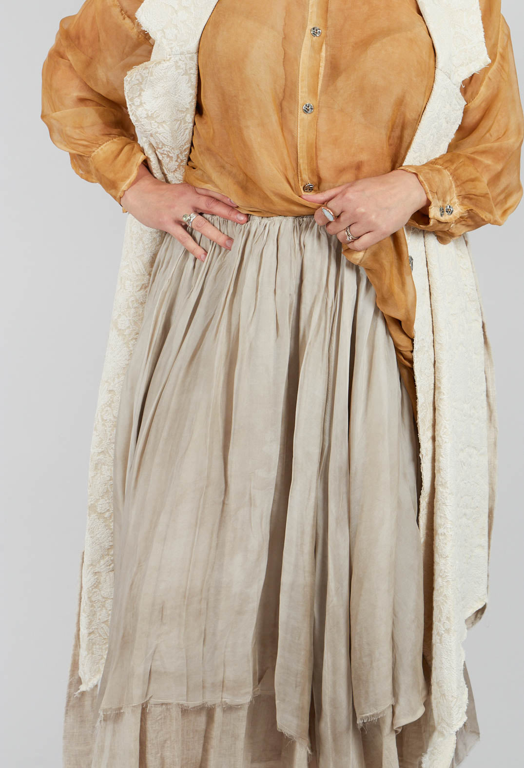 Maxi Skirt with Asymmetric Hem in Sand Shell