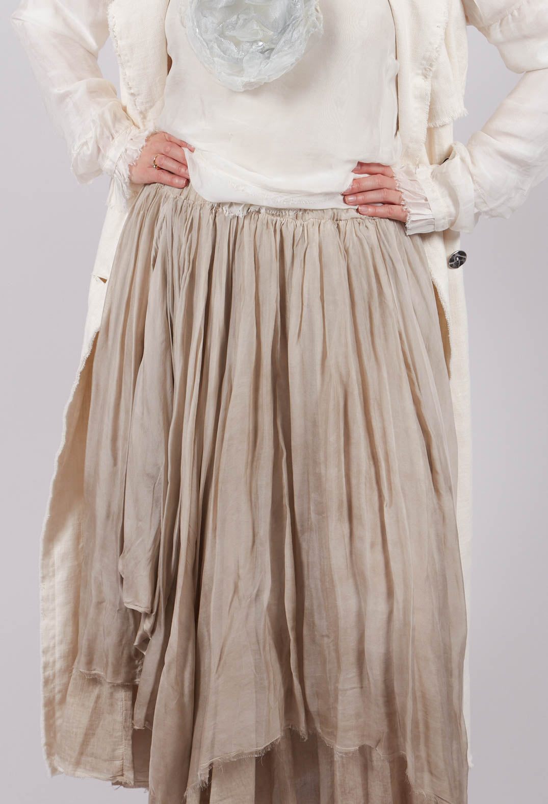 Maxi Skirt with Asymmetric Hem in Sand Shell