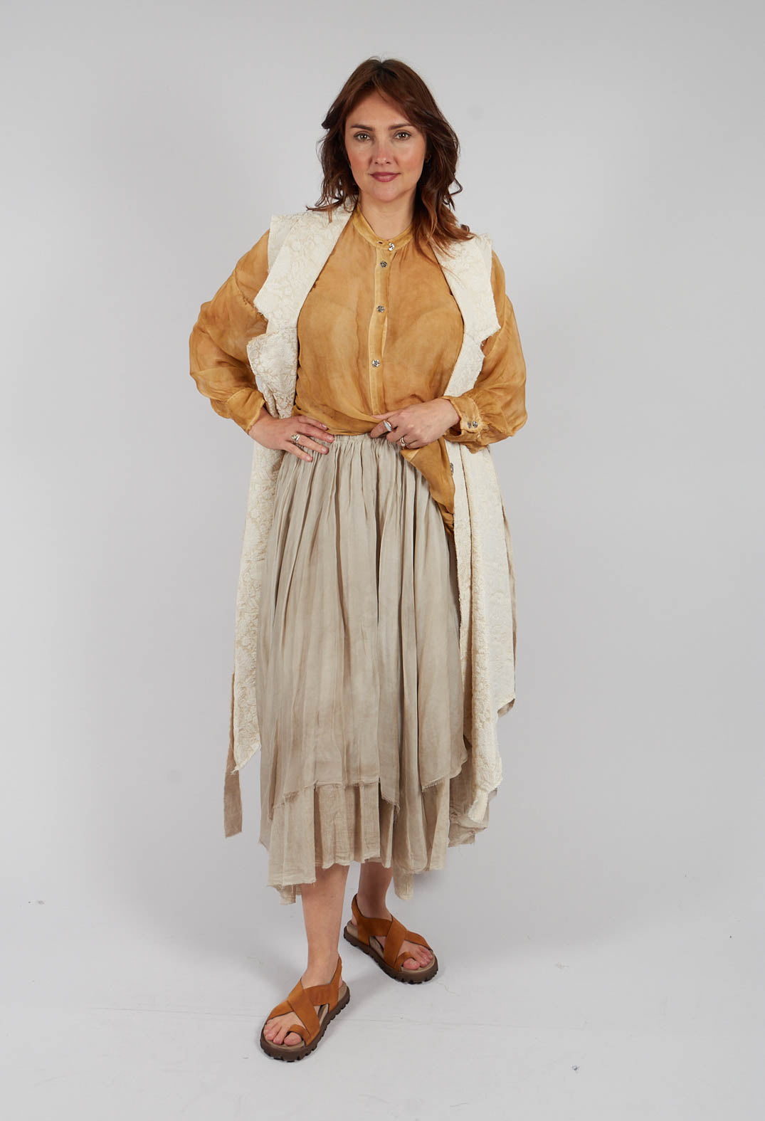 Maxi Skirt with Asymmetric Hem in Sand Shell