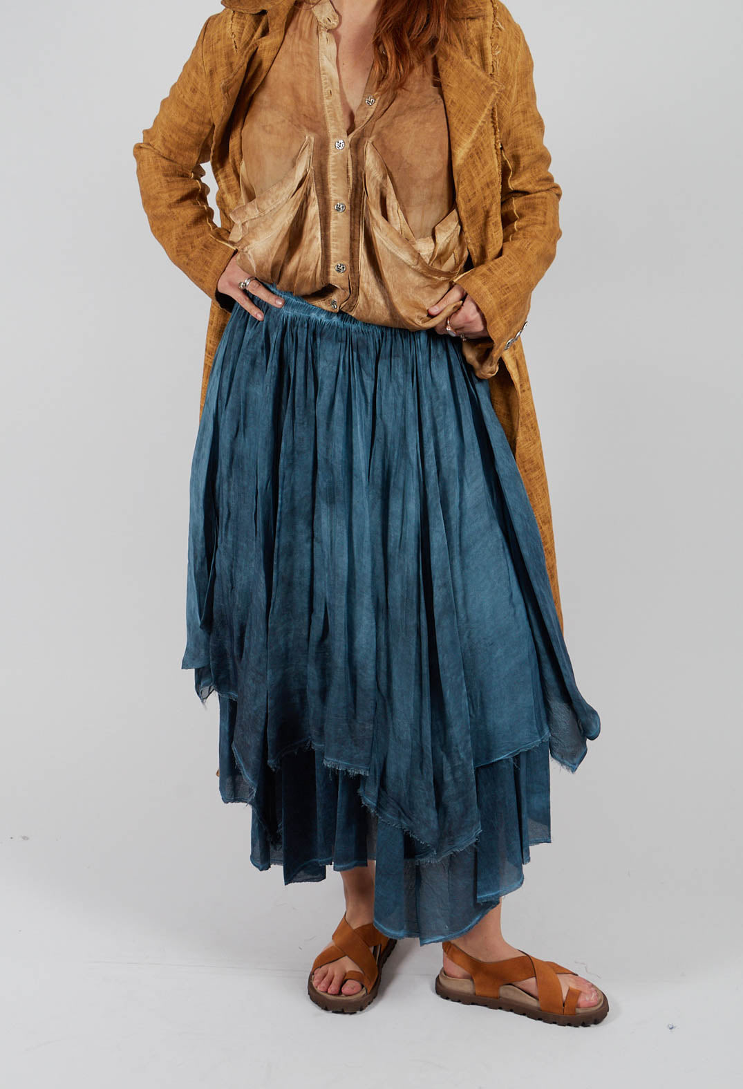 Maxi Skirt with Asymmetric Hem in Blue Matisse