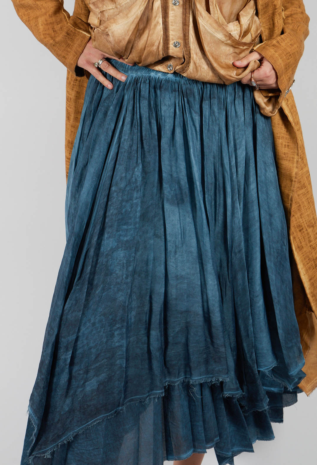 Maxi Skirt with Asymmetric Hem in Blue Matisse
