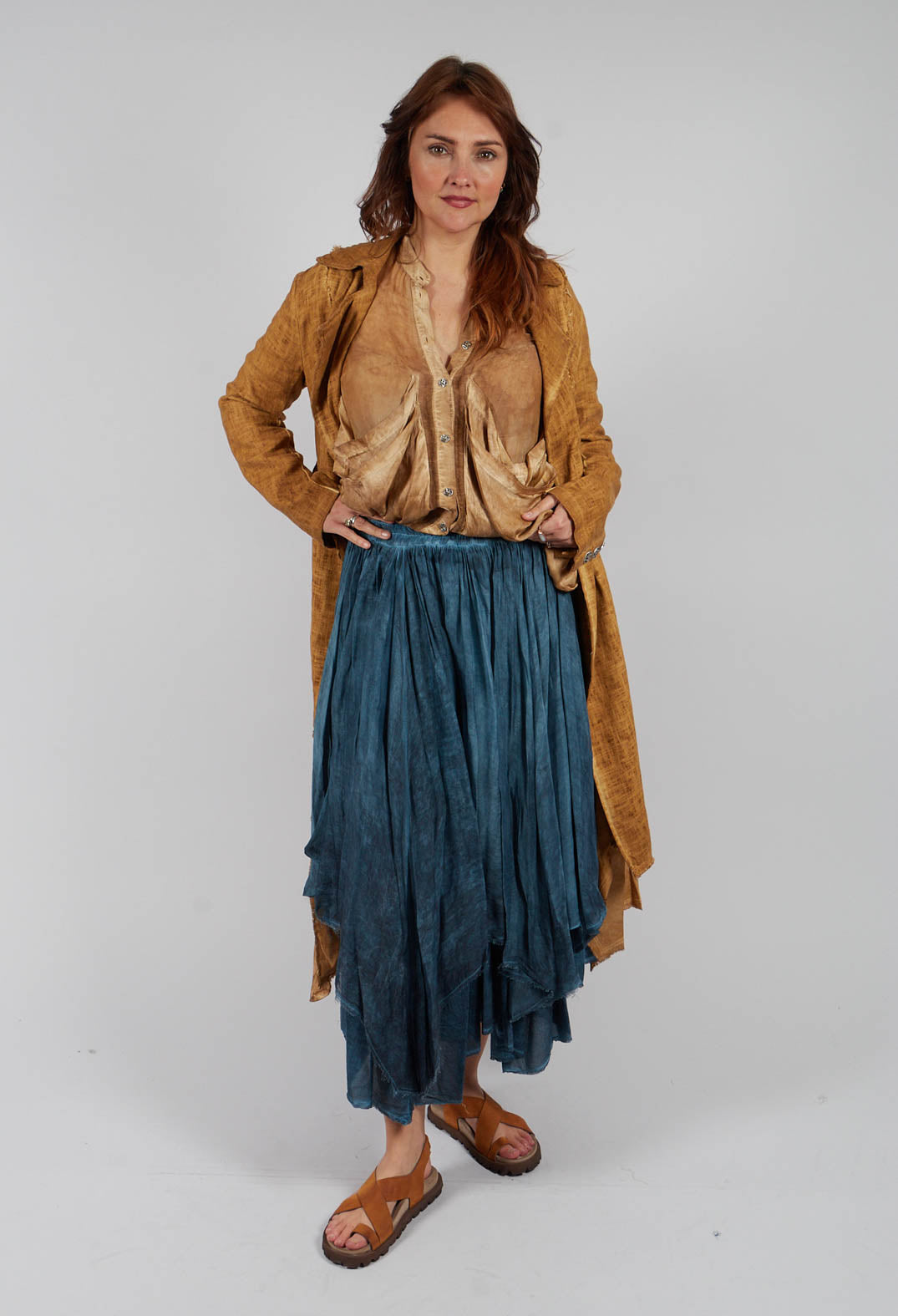 Maxi Skirt with Asymmetric Hem in Blue Matisse