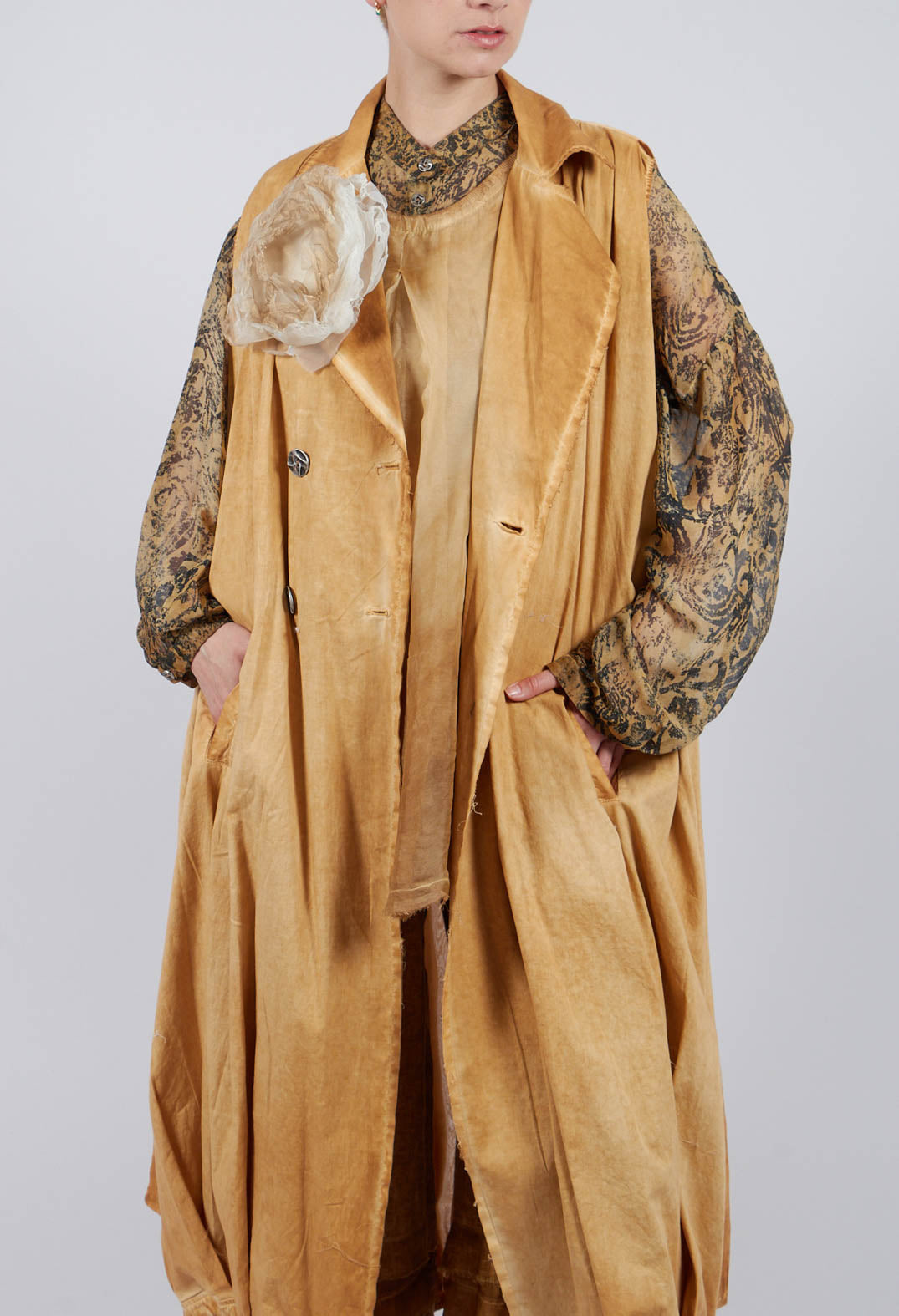 Double Breasted Gilet in Bronze Honey