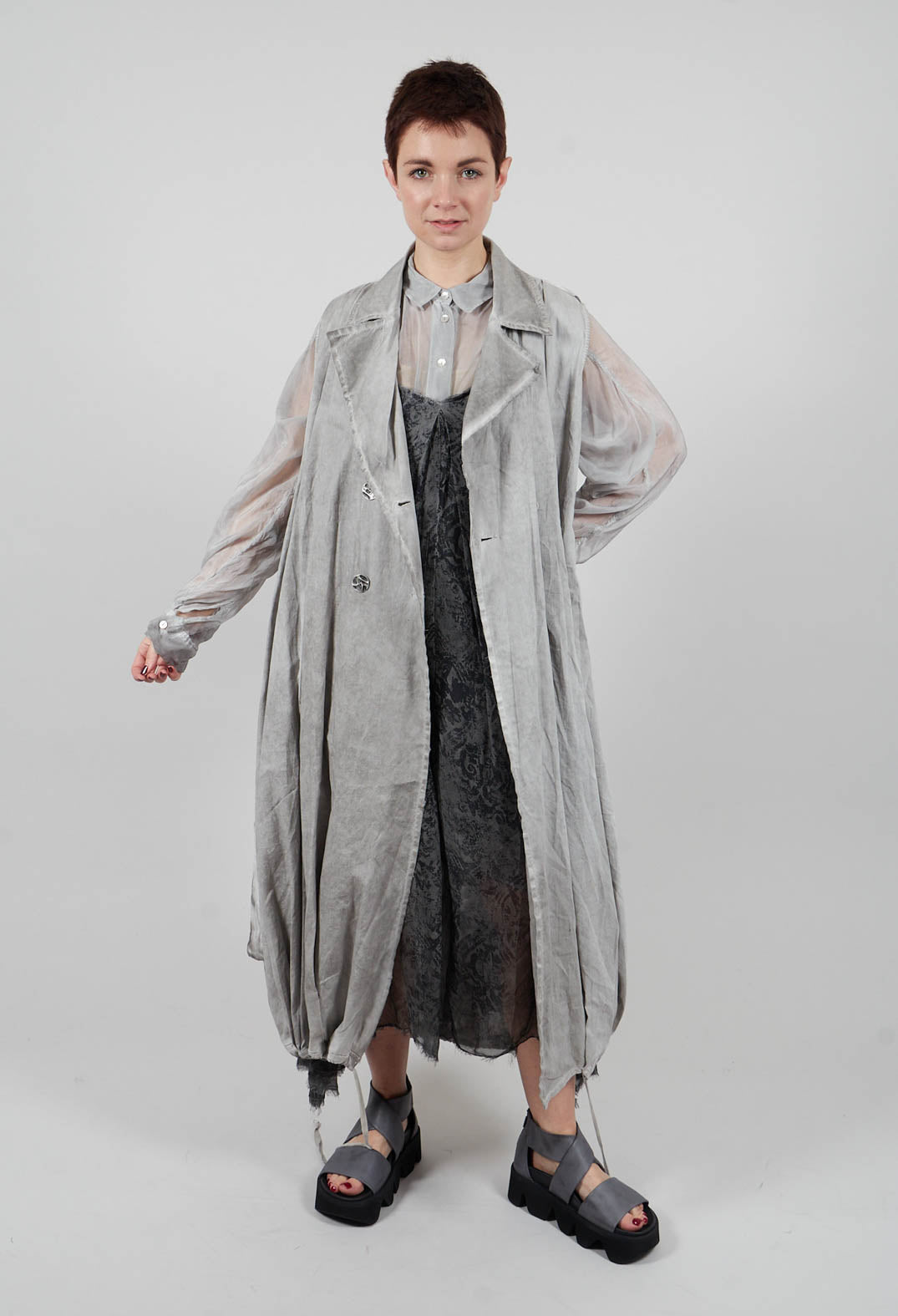 Long Dress with Asymmetric Hem in Anthracite Print
