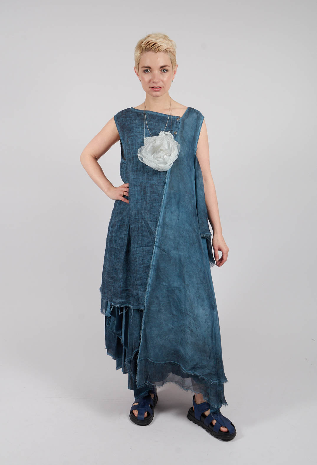 Maxi Skirt with Asymmetric Hem in Blue Matisse
