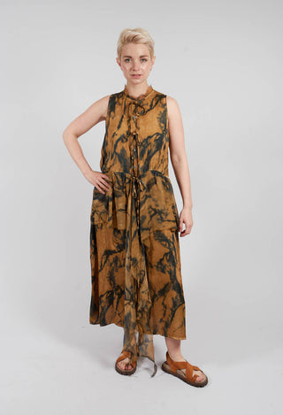 Sleeveless Dress in Marble Print Bronze Honey