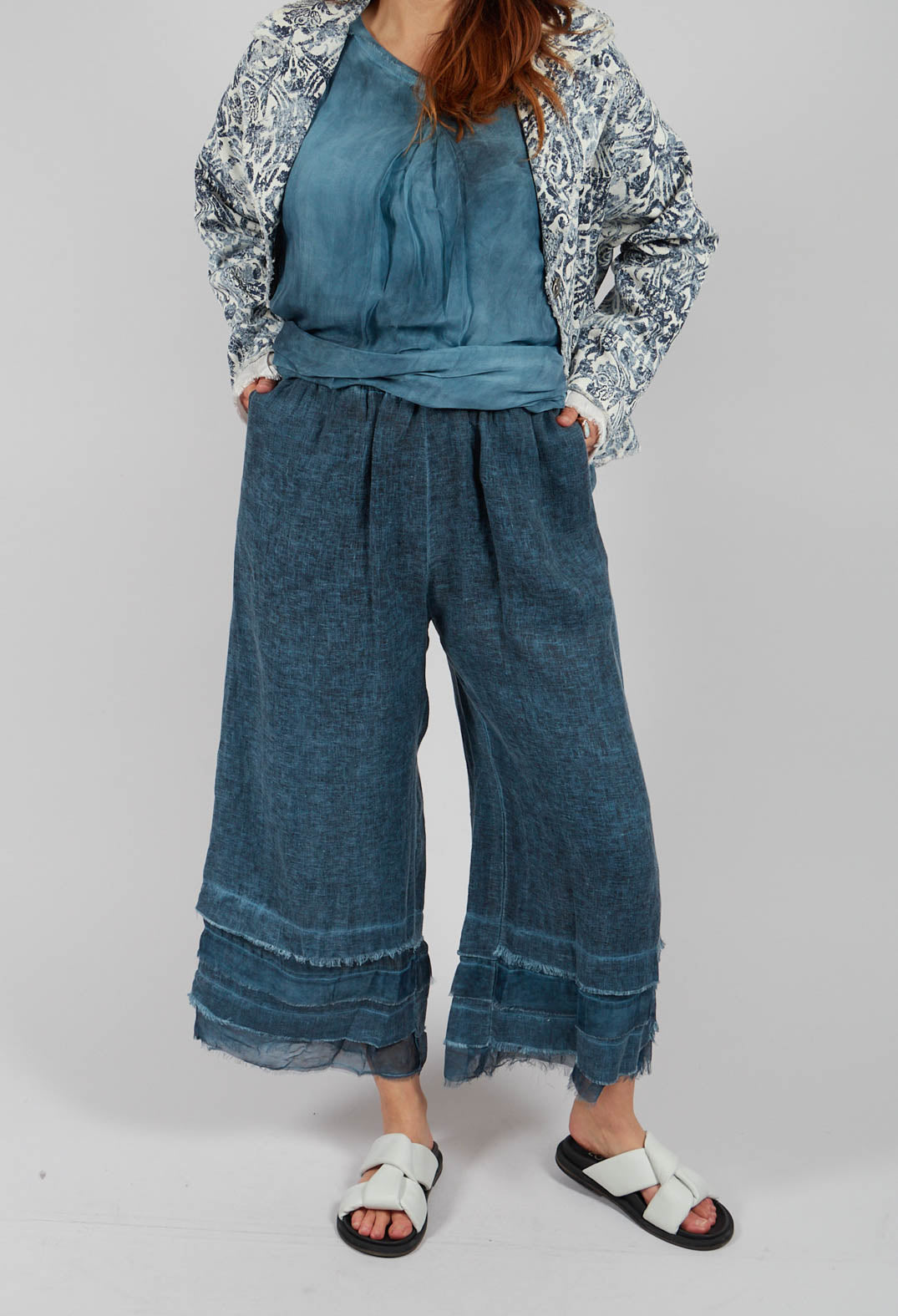 Trousers with Double Ruffle in Blue Matisse
