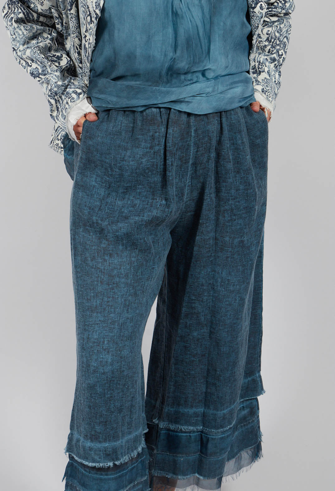Trousers with Double Ruffle in Blue Matisse