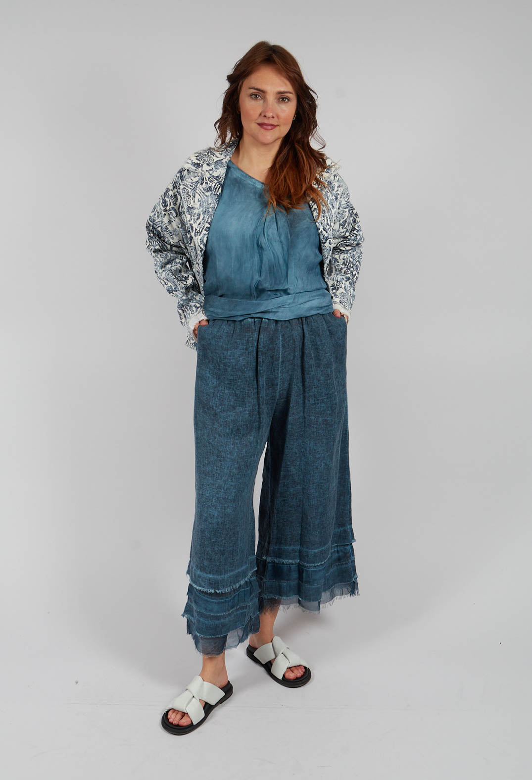 Trousers with Double Ruffle in Blue Matisse