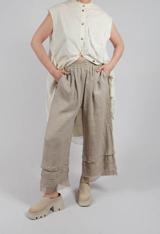 Trousers with Double Ruffle in Sand Shell