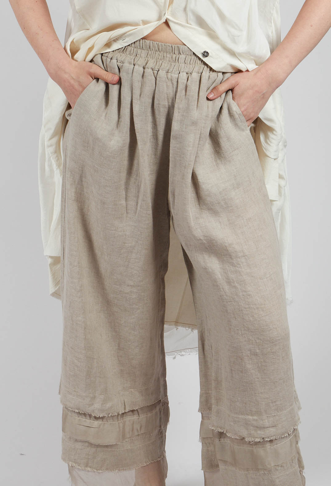 Trousers with Double Ruffle in Sand Shell