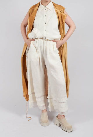Trousers with Double Ruffle in Antique White