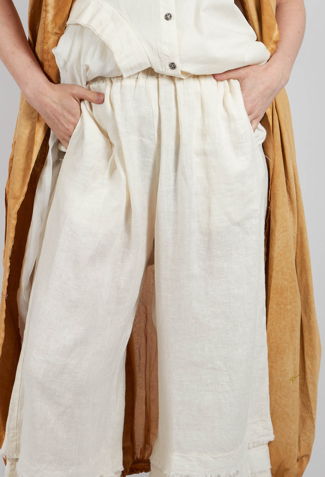 Trousers with Double Ruffle in Antique White