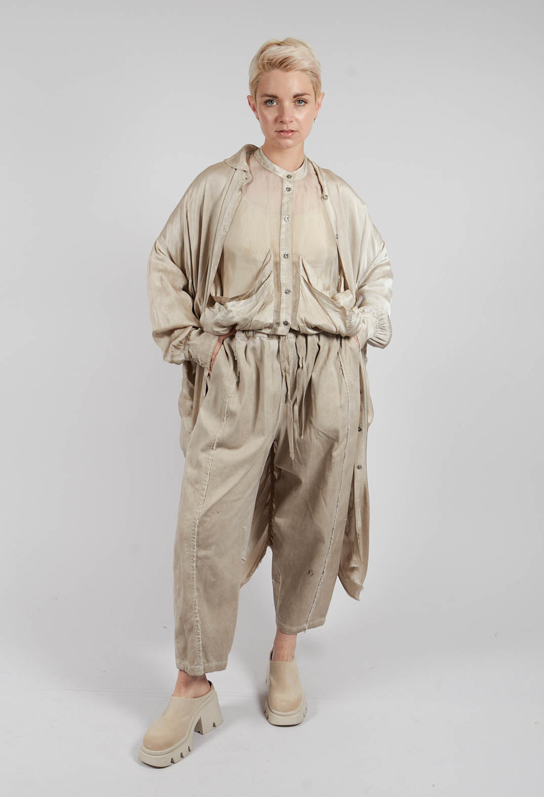 Relaxed Fit Trousers in Plain Sand Shell