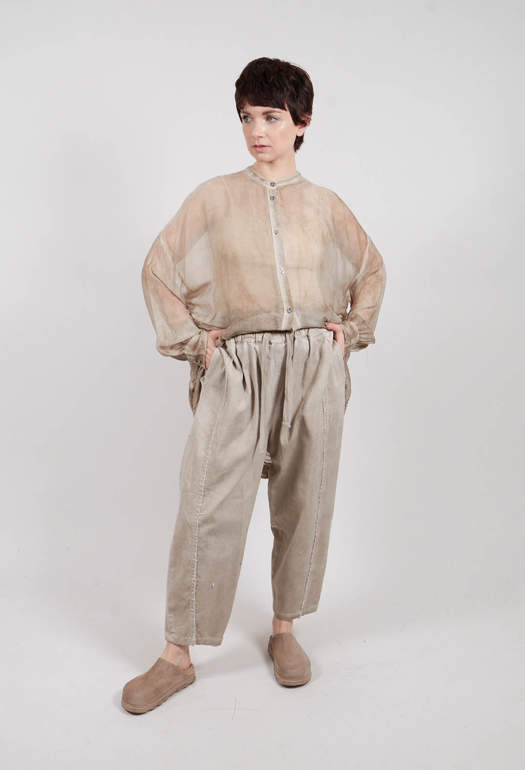 Relaxed Fit Trousers in Plain Sand Shell