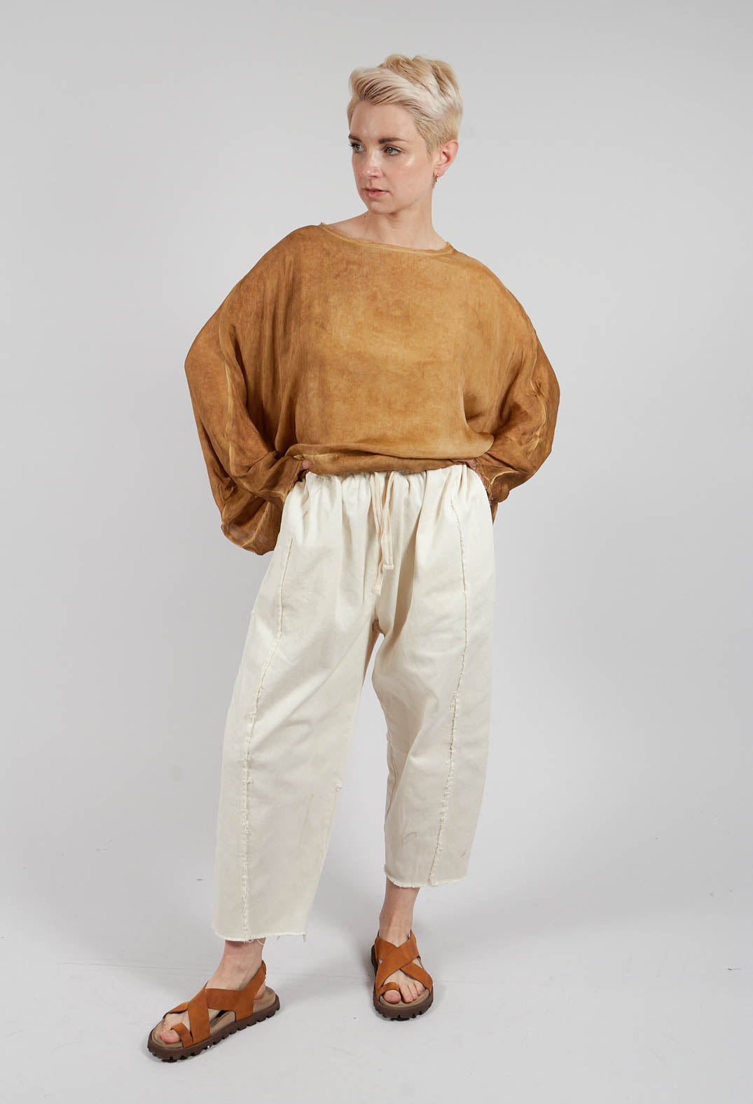 Relaxed Tapered Leg Trousers in Antique White