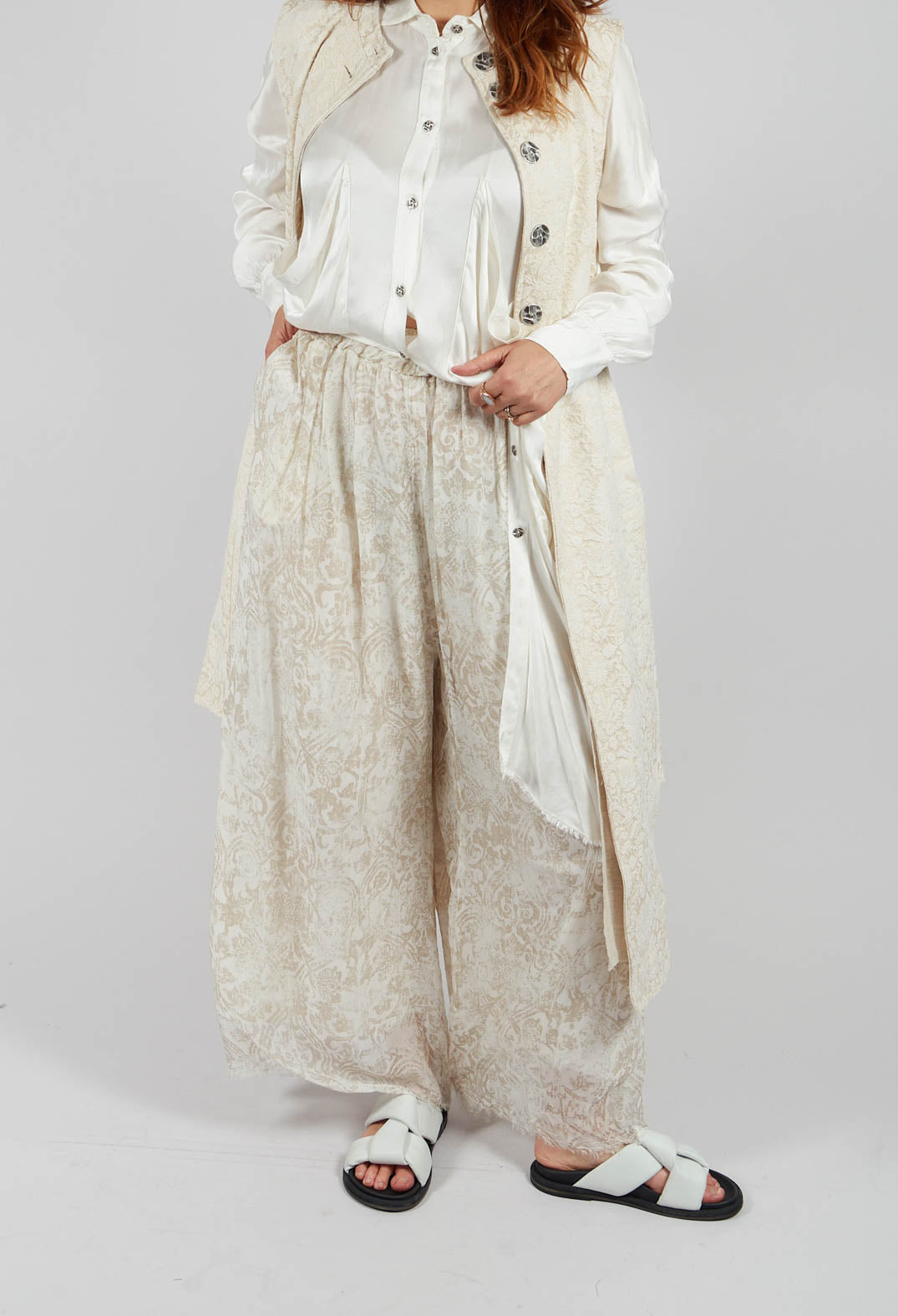 Wide Leg Palazzo Trousers in Antique White