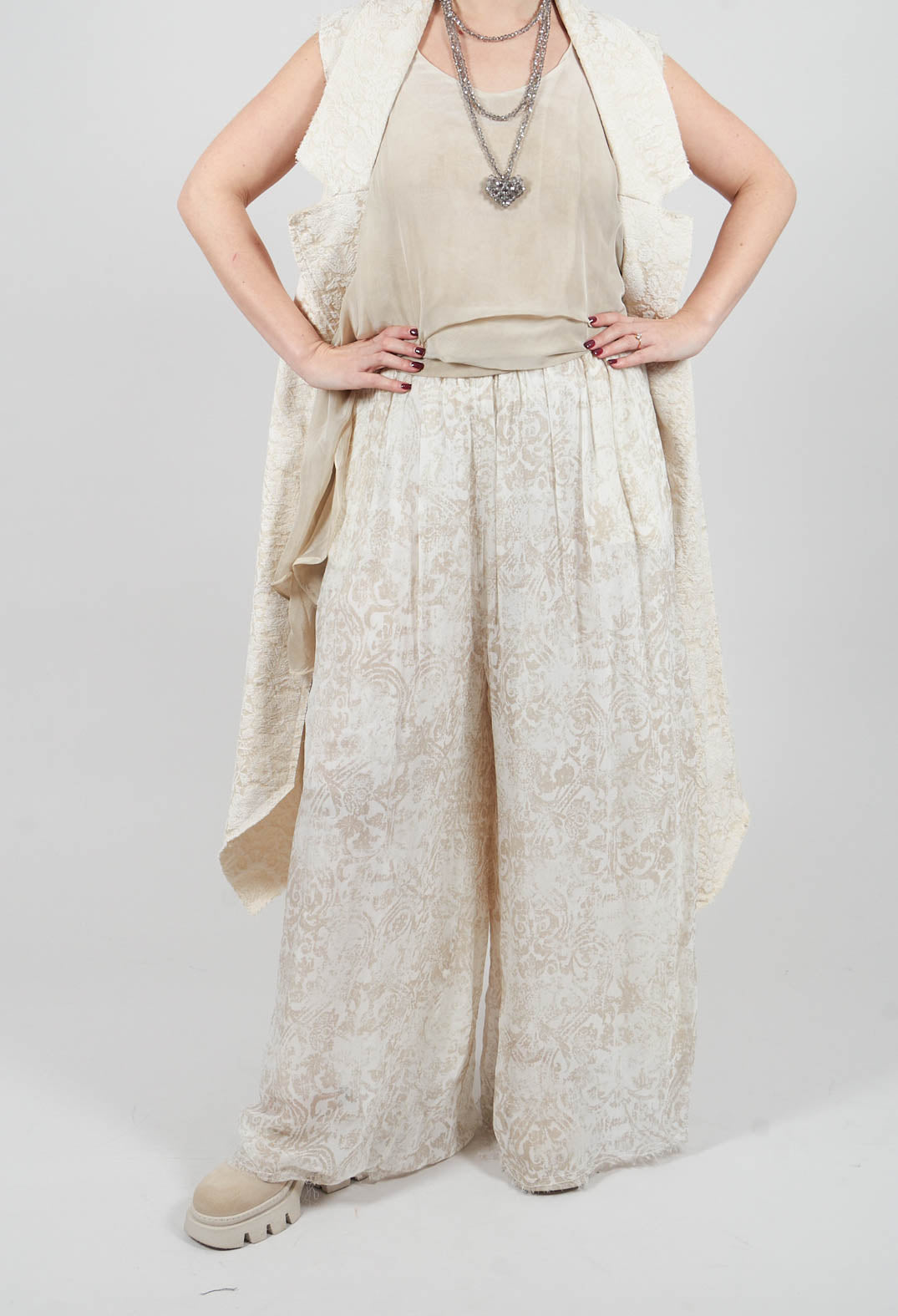 Wide Leg Palazzo Trousers in Antique White