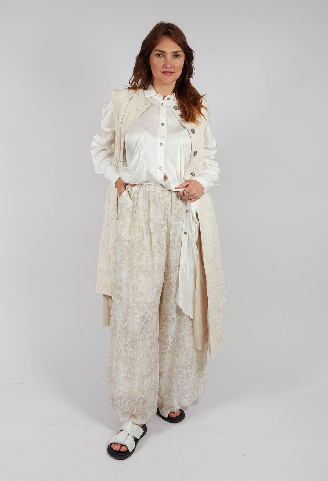 Wide Leg Palazzo Trousers in Antique White