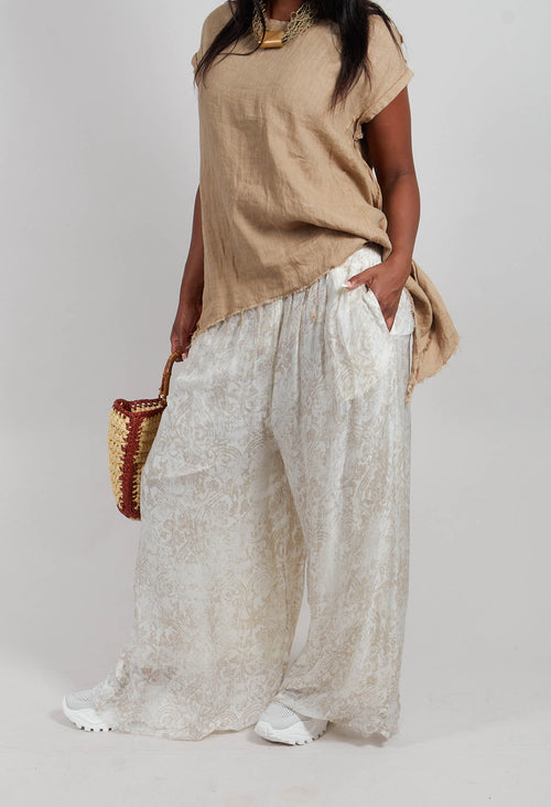 Wide Leg Palazzo Trousers in Antique White