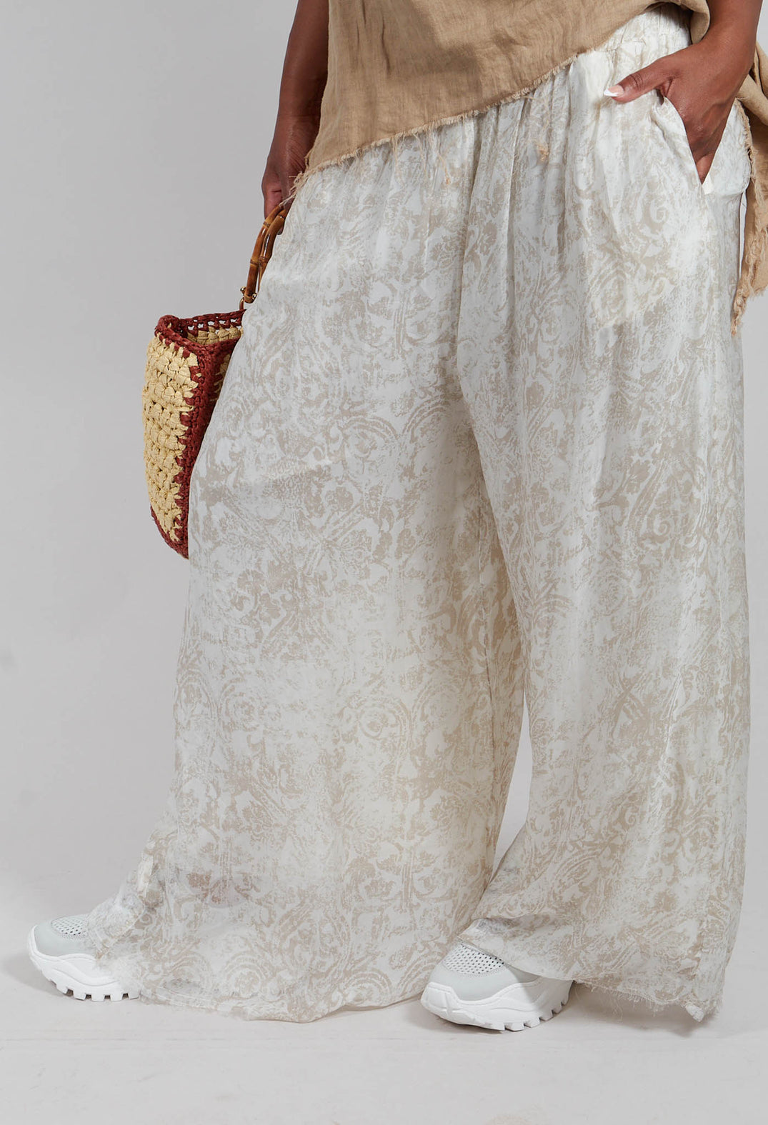 Wide Leg Palazzo Trousers in Antique White