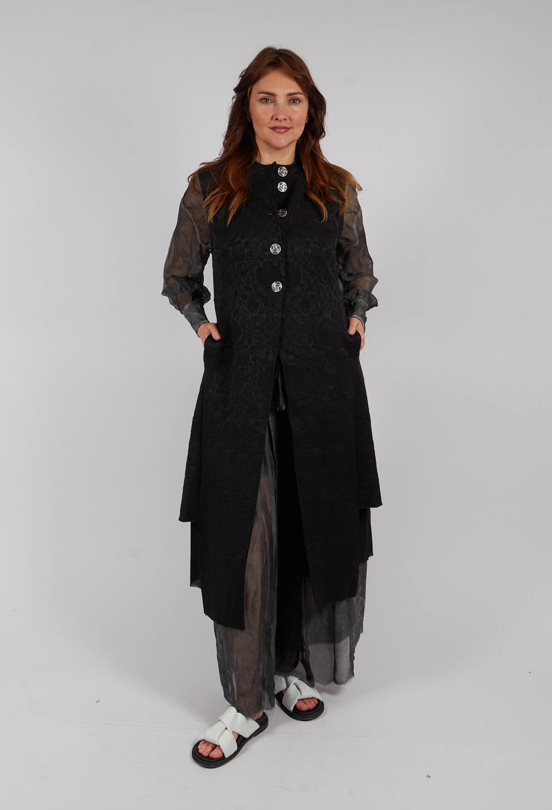 Asymmetric Long Gilet in Black