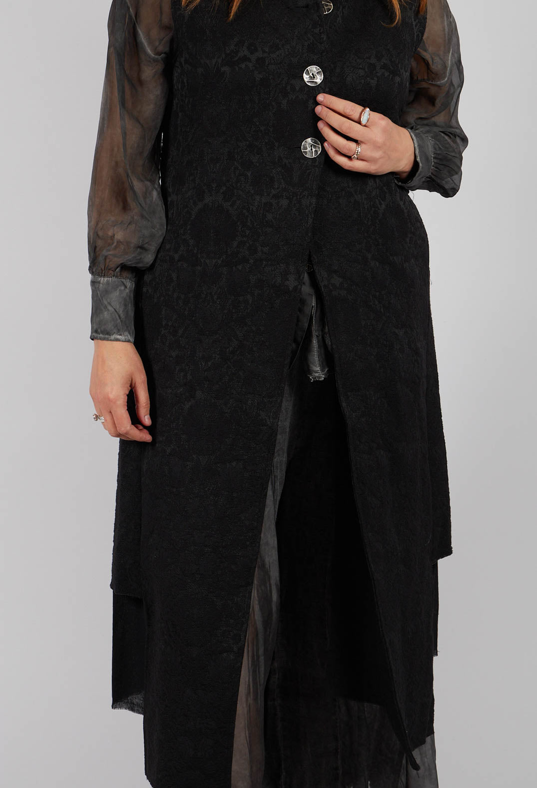 Asymmetric Long Gilet in Black