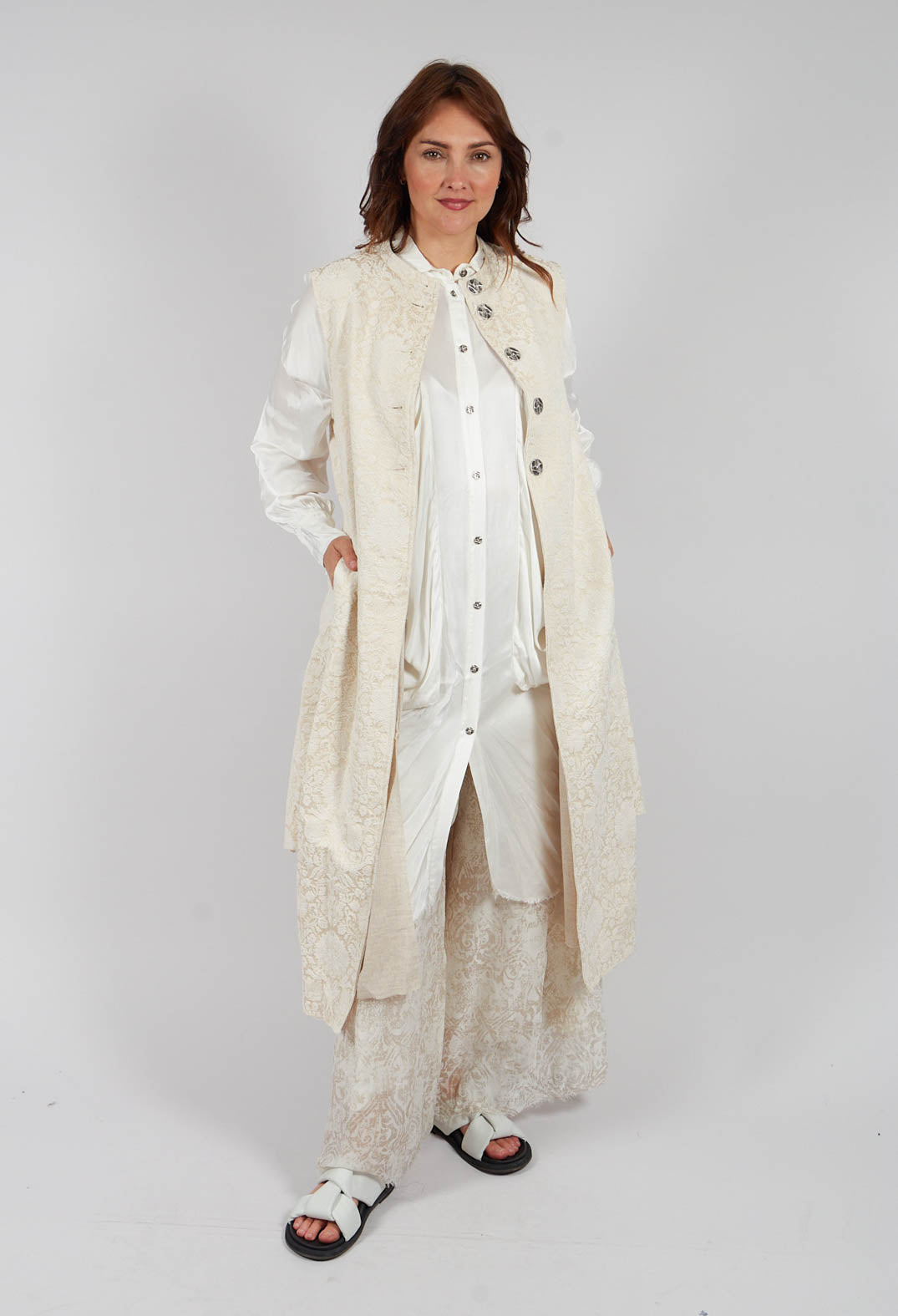Asymmetric Long Gilet in Antique White