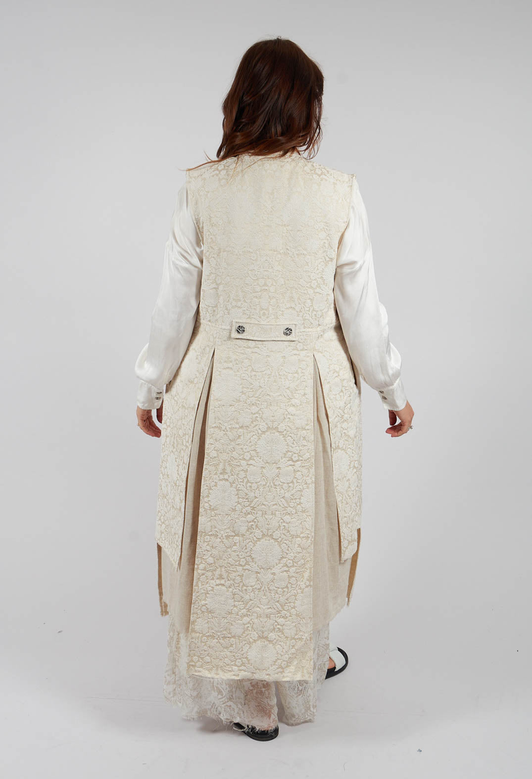 Asymmetric Long Gilet in Antique White