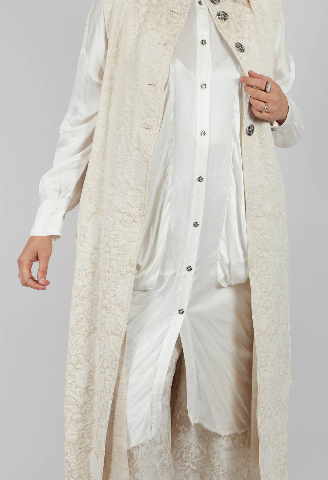 Asymmetric Long Gilet in Antique White