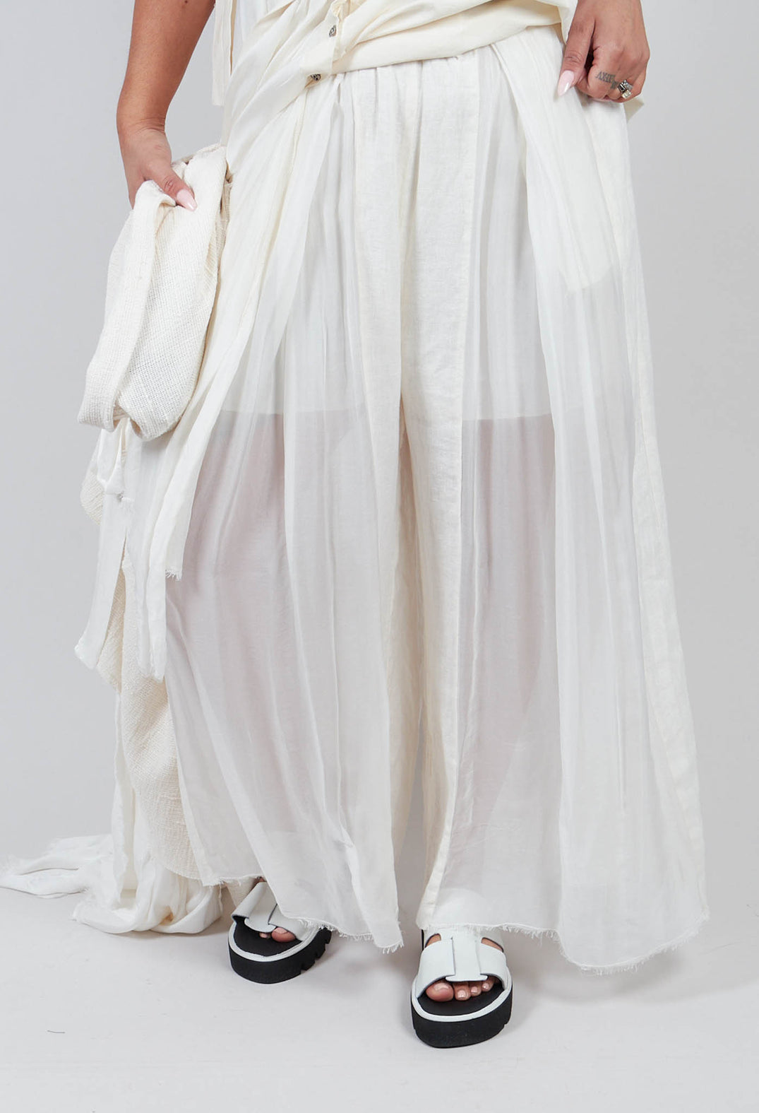Linen Palazzo Trousers in Antique White