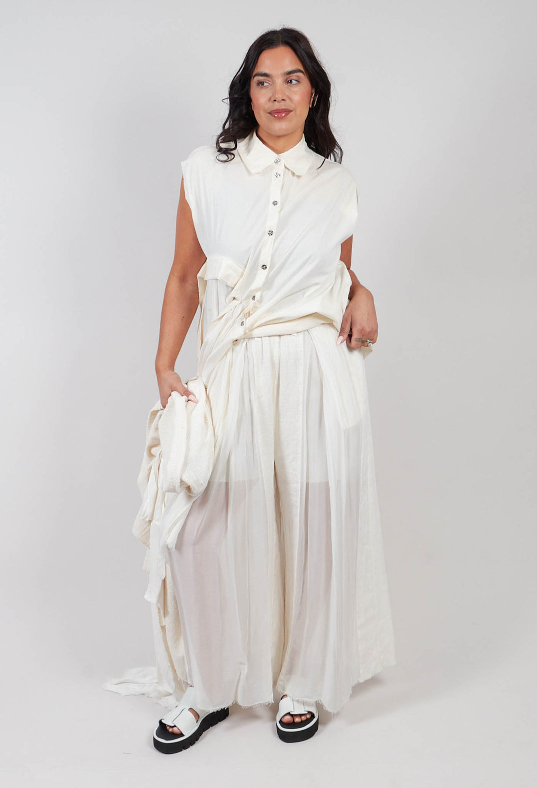 Linen Palazzo Trousers in Antique White