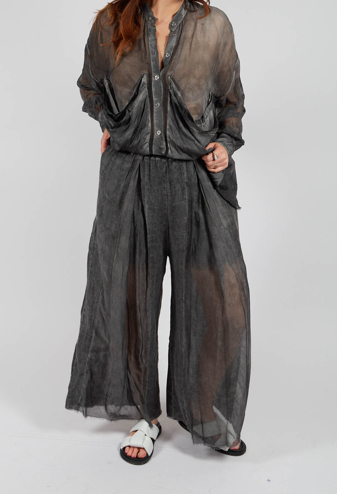 Linen Palazzo Trousers in Anthracite