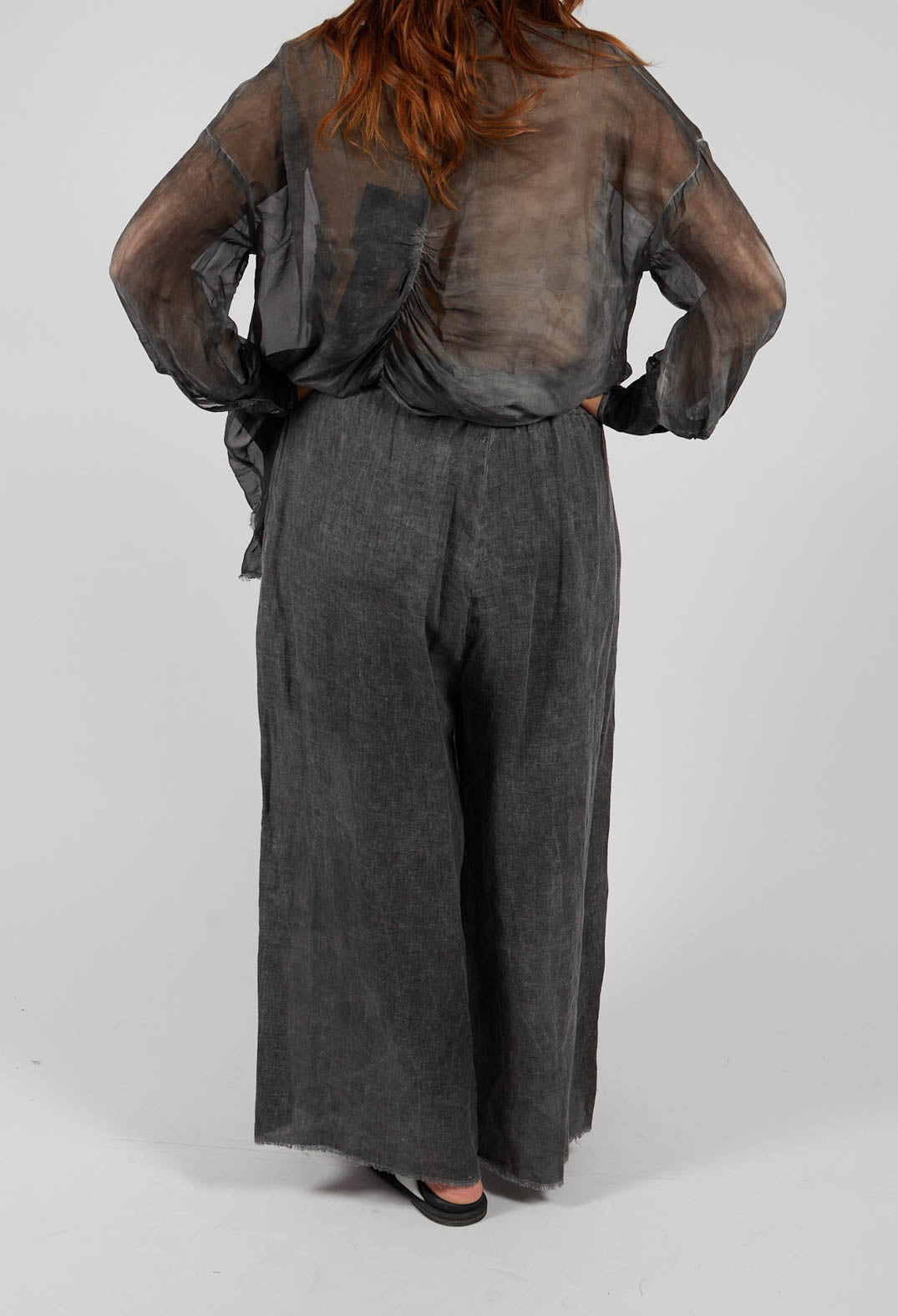 Linen Palazzo Trousers in Anthracite