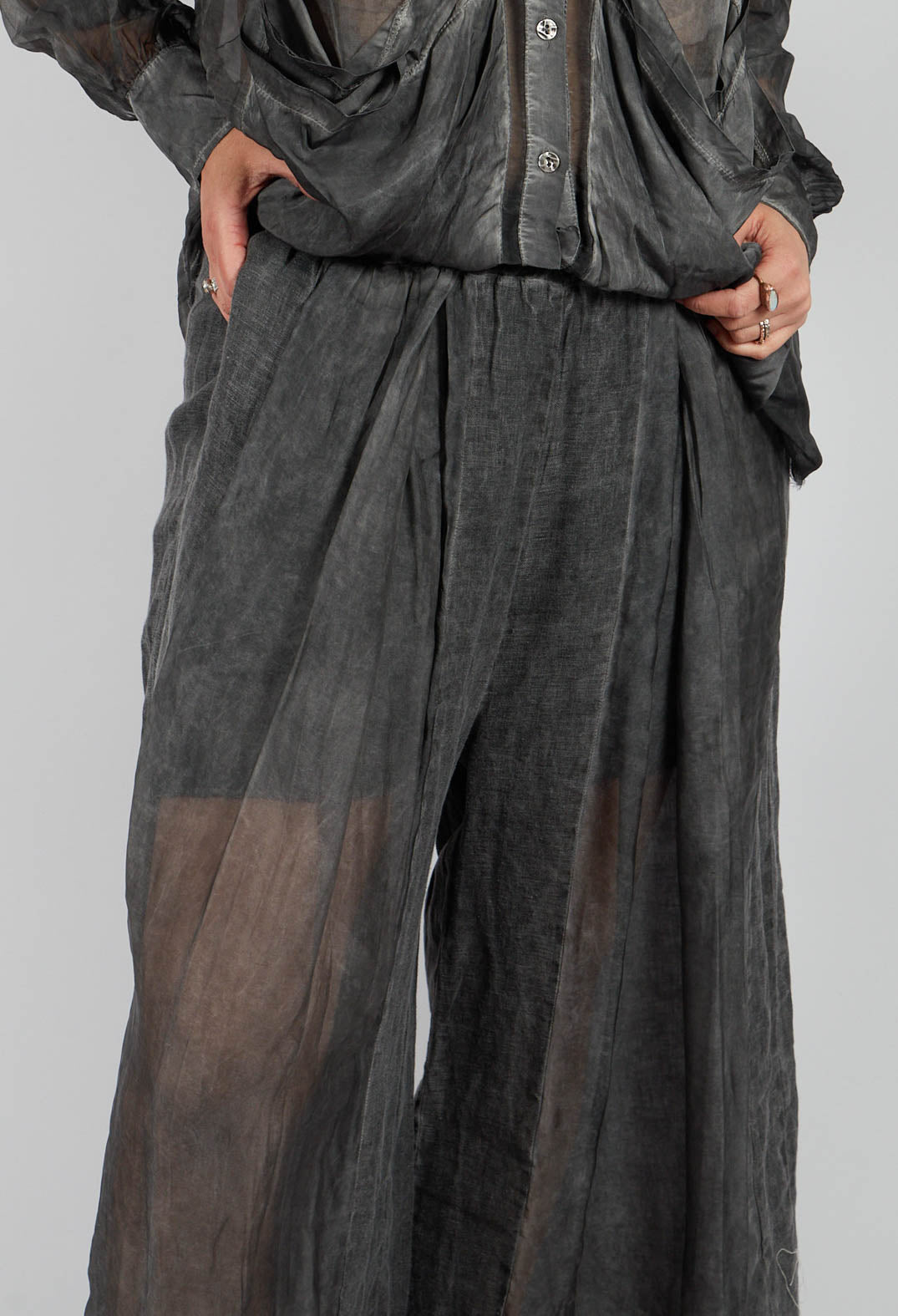 Linen Palazzo Trousers in Anthracite