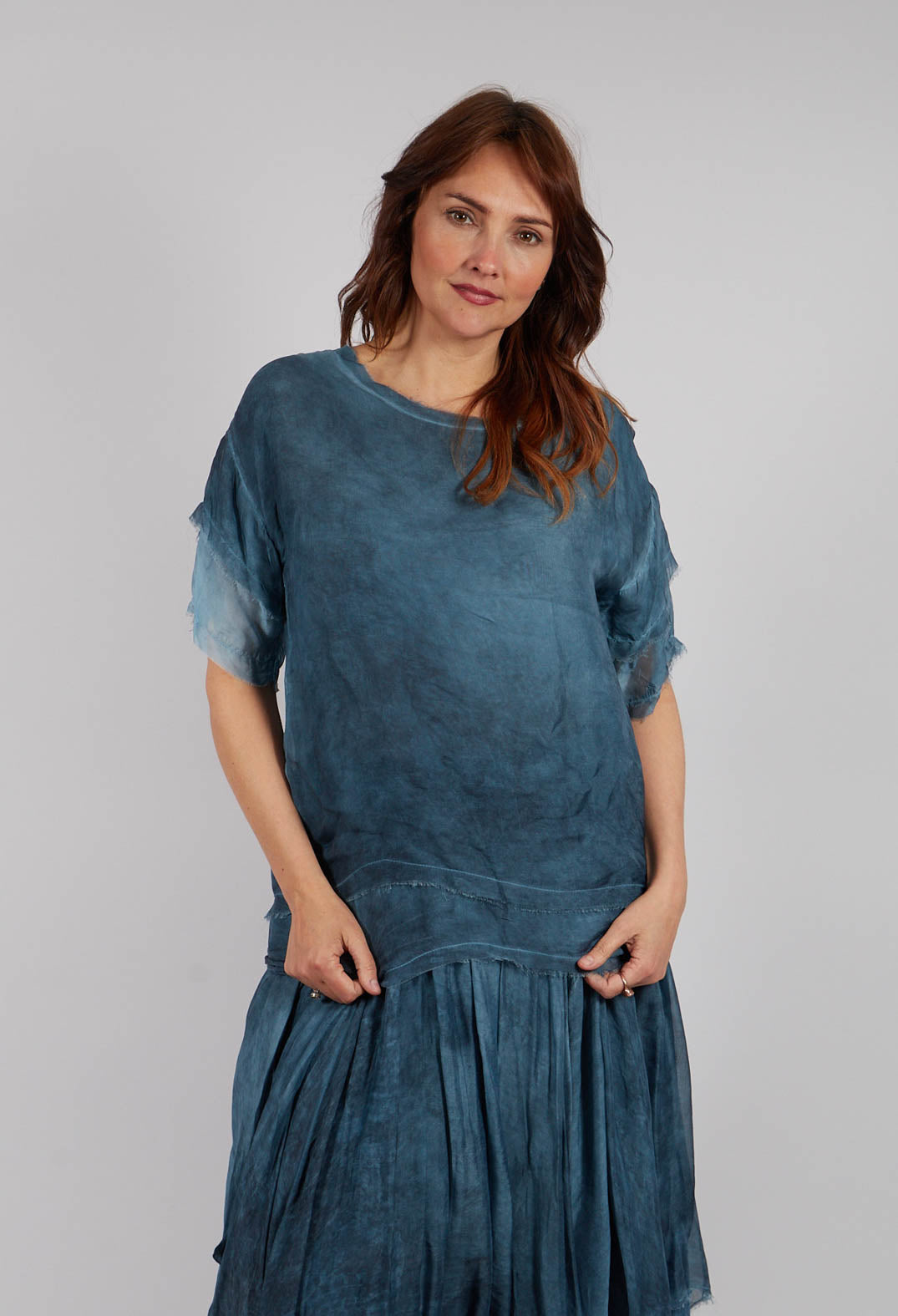 Round Neck Lightweight Top in Blue Matisse