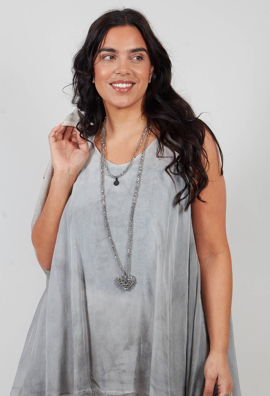 Asymmetrical Sheer Finish Top in Silver