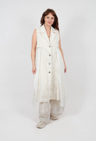 Long Jacquard Gilet in Antique White