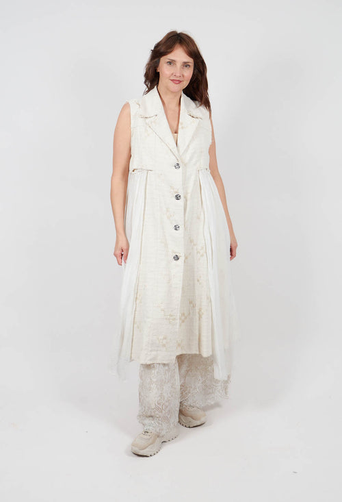 Long Jacquard Gilet in Antique White