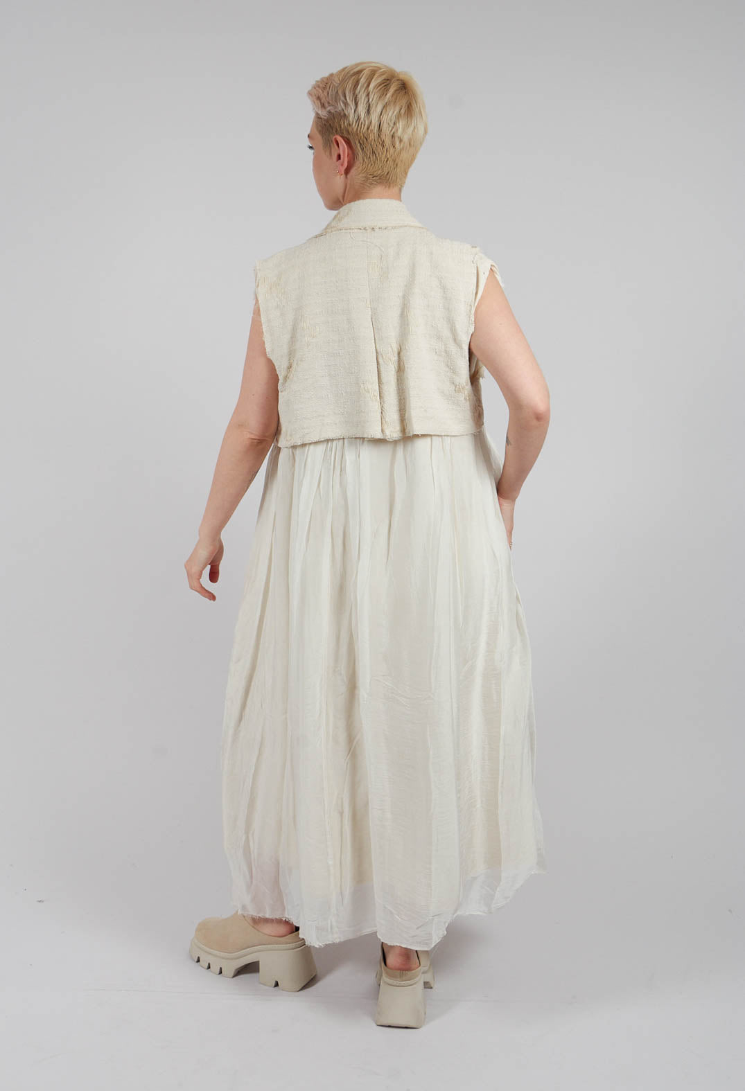 Long Jacquard Gilet in Antique White