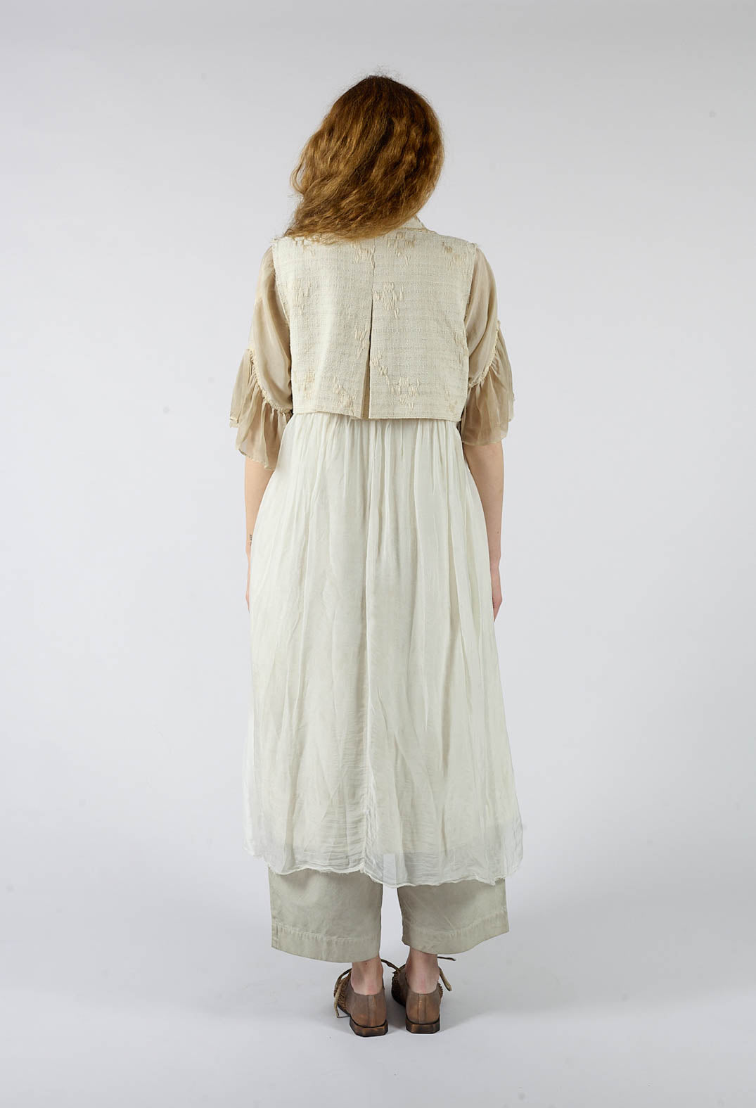 Long Jacquard Gilet in Antique White