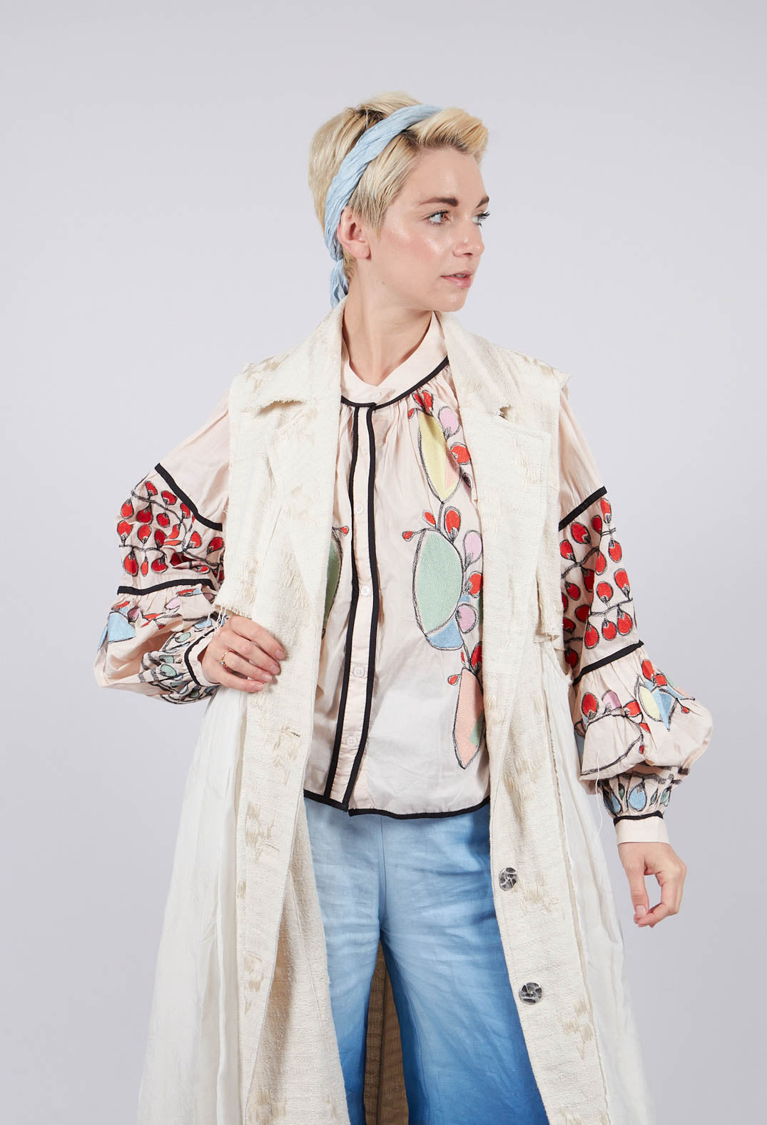 Long Jacquard Gilet in Antique White