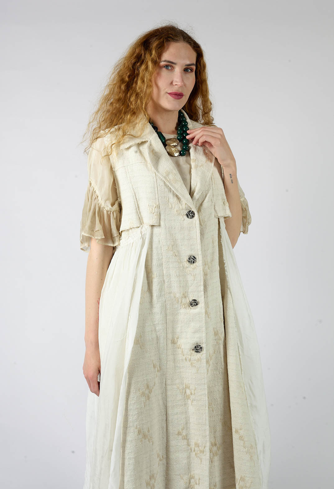 Long Jacquard Gilet in Antique White