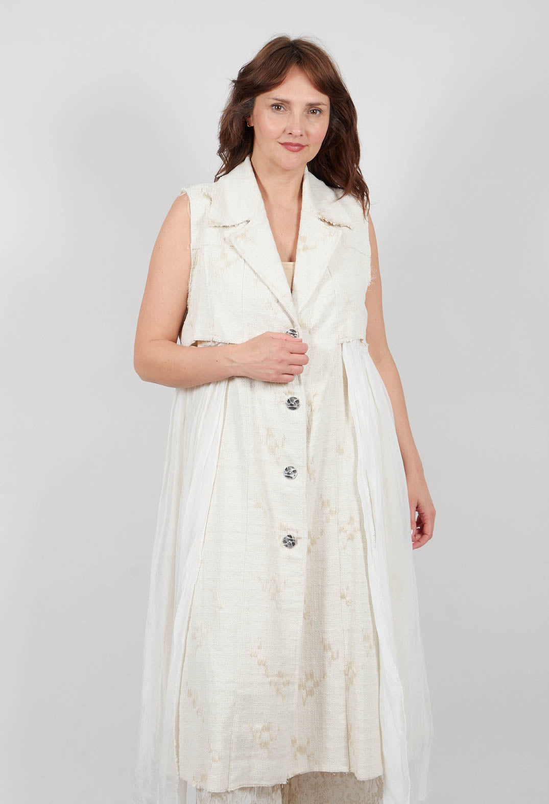 Long Jacquard Gilet in Antique White