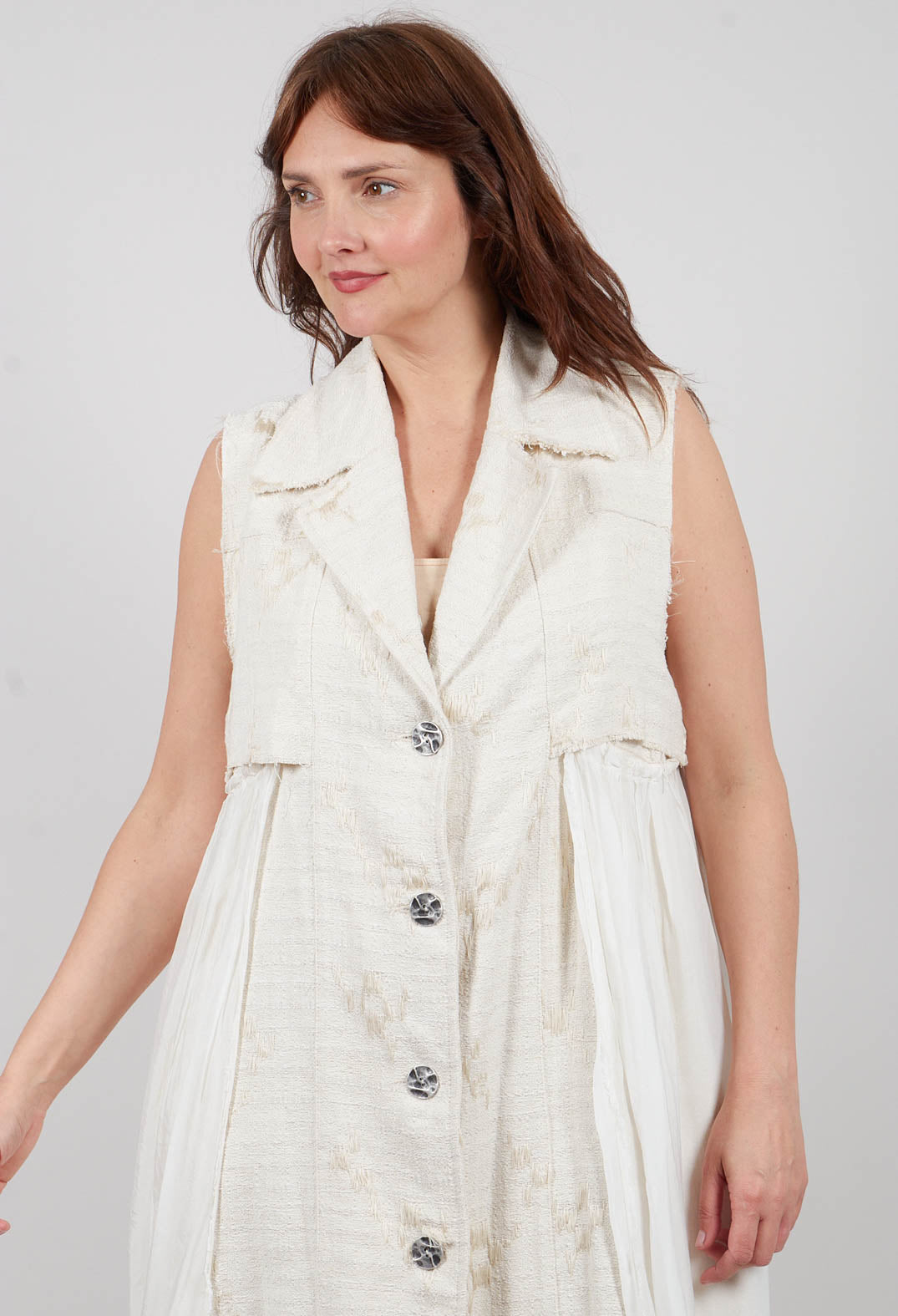 Long Jacquard Gilet in Antique White