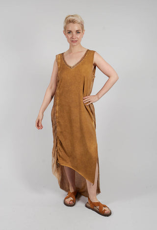 Sleeveless Dress with Ruffle in Bronze Honey