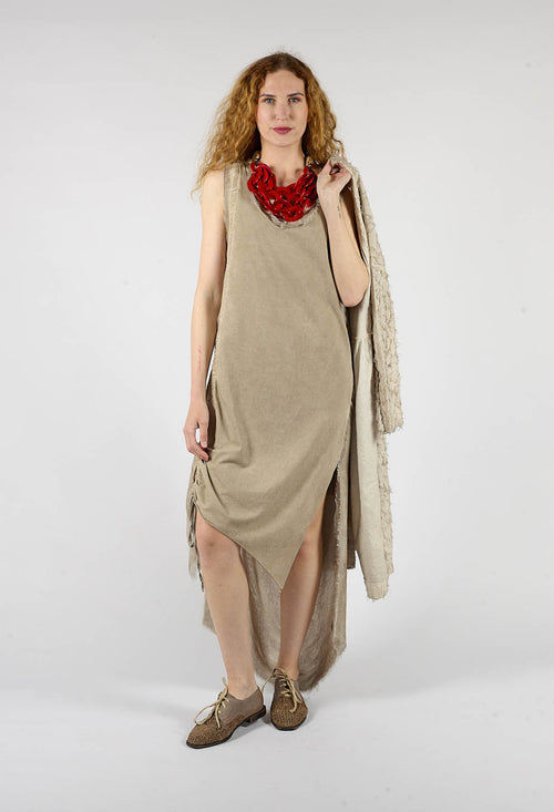 Sleeveless Dress with Ruffle in Sand Shell