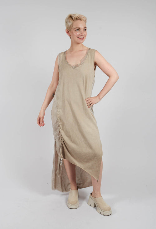 Sleeveless Dress with Ruffle in Sand Shell